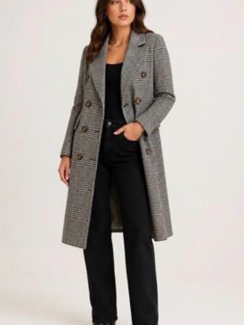 Nasty Gal Classic Plaid Long Single-breasted Coat - Black&White 4